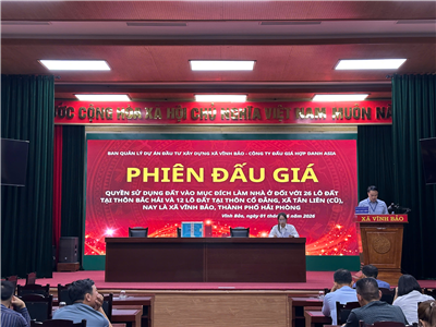 CUỘC ĐẤU GIÁ QUYỀN SỬ DỤNG ĐẤT Ở ĐỐI VỚI 26 LÔ ĐẤT TẠI THÔN BẮC HẢI VÀ 12 LÔ ĐẤT TẠI THÔN CỔ ĐẲNG, XÃ TÂN LIÊN (TRƯỚC SÁP NHẬP), NAY LÀ XÃ VĨNH BẢO, THÀNH PHỐ HẢI PHÒNG
