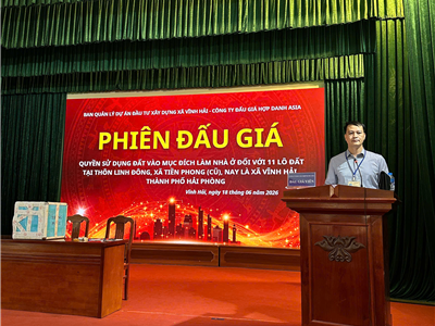 CUỘC ĐẤU GIÁ QUYỀN SỬ DỤNG ĐẤT Ở ĐỐI VỚI 11 LÔ ĐẤT TẠI THÔN LINH ĐÔNG, XÃ TIỀN PHONG (CŨ) NAY LÀ XÃ VĨNH HẢI, THÀNH PHỐ HẢI PHÒNG